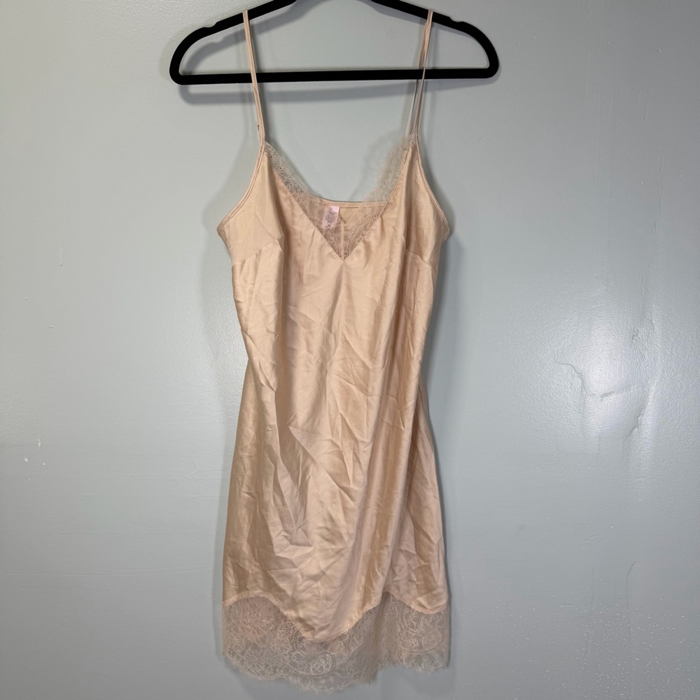 Victoria Secret Satin Lace Trim‎ Slip Dress Champagne Pink Medium